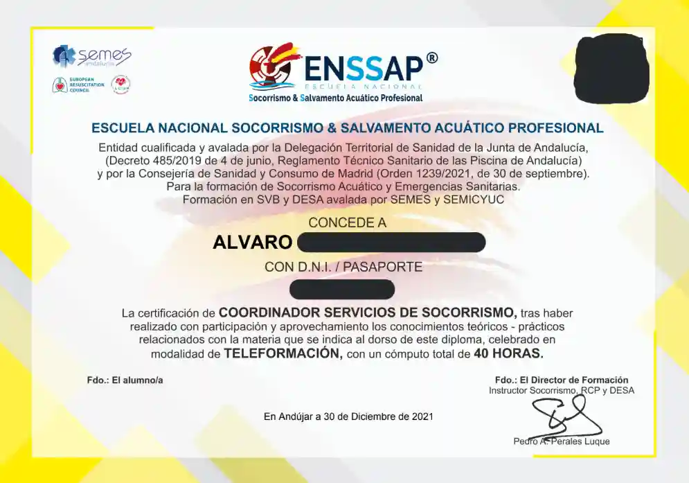 Diploma: Coordinador socorrismo