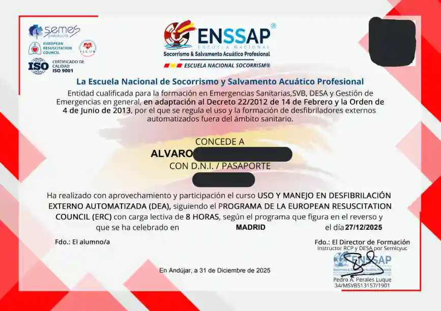 Diploma: Desfibrilación (DEA)