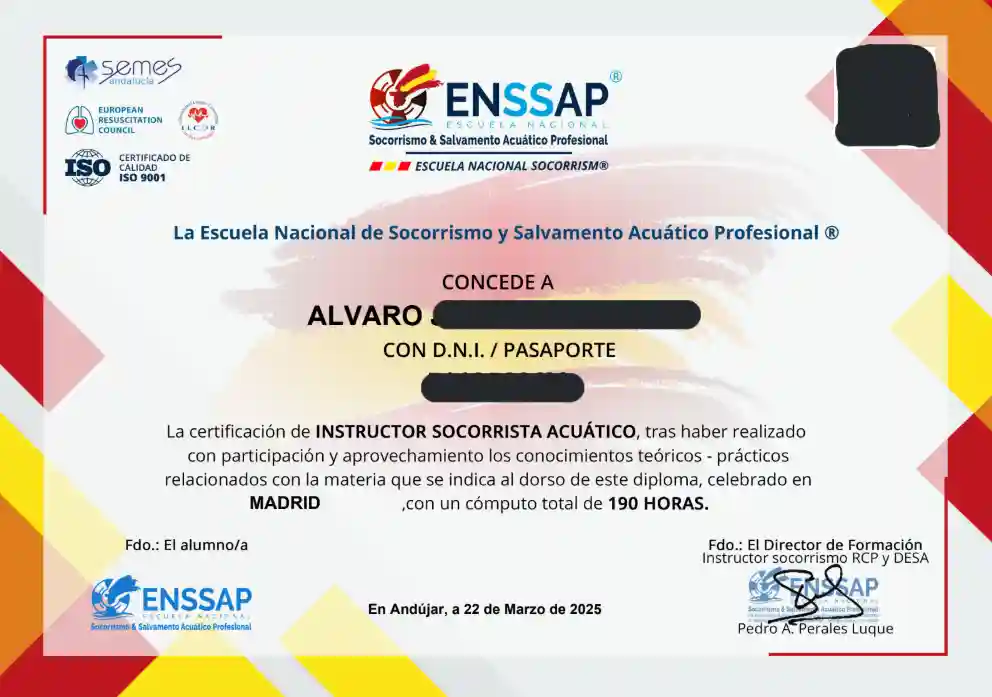 Diploma: Instructor socorrismo