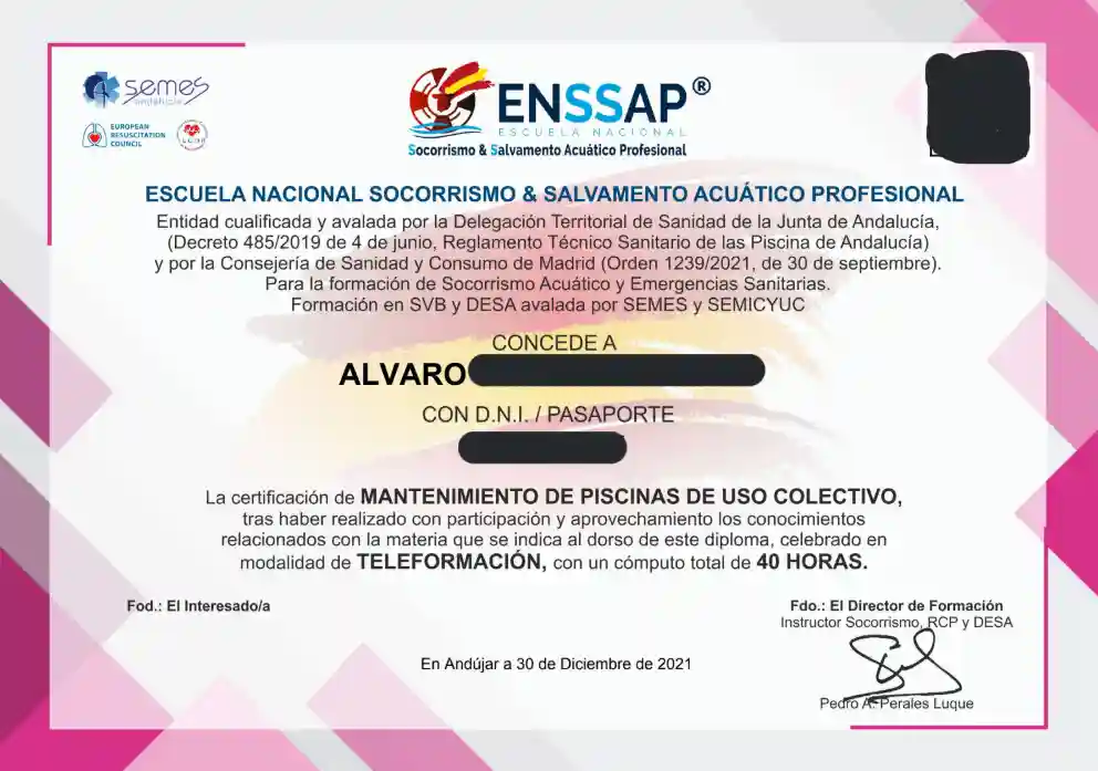Diploma: Mantenimiento piscinas