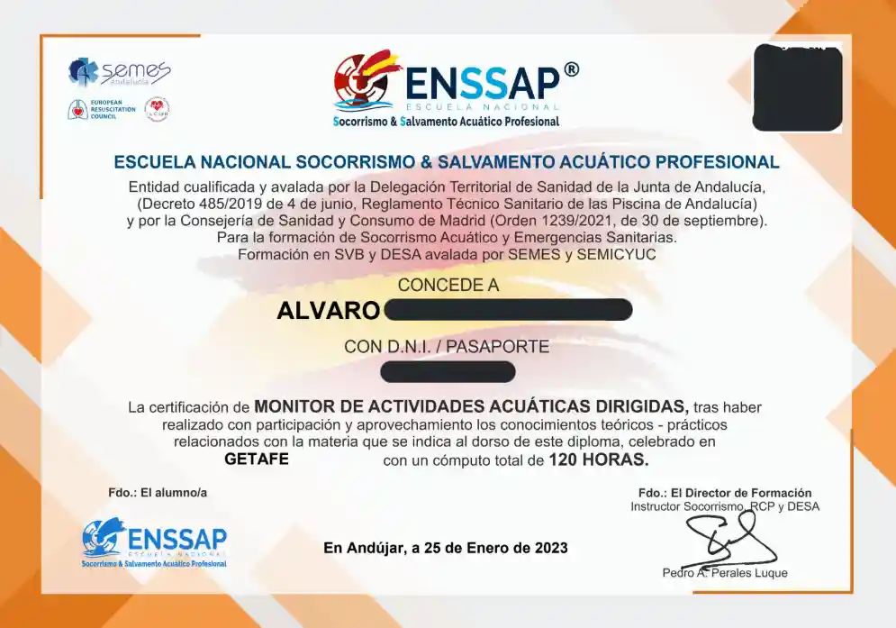 Diploma: Monitor de natacion